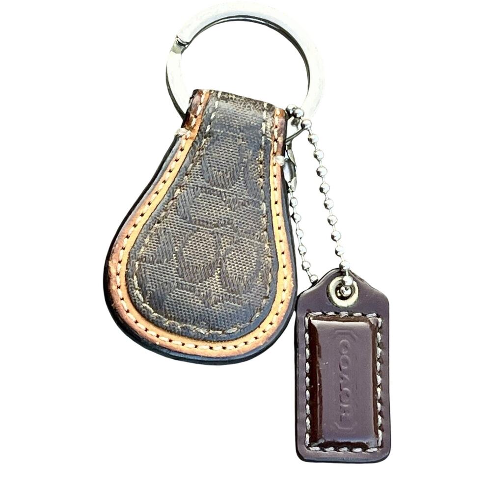 Vtg Coach Signature Mini C Logo Keychain Key Fob Accessory Tan Brown